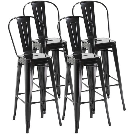 HOMCOM Lot De 4 Tabourets De Bar Industriel Avec Dossier Hauteur Assise 76,5 Cm Métal Noir - Noir 2 HOMCOM Lot De 4 Tabourets De Bar Industriel Avec Dossier Hauteur Assise 76,5 Cm Métal Noir - Noir