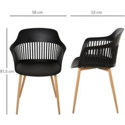 HOMCOM Lot De 2 Chaises De Salle à Manger, Chaise De Cuisine, Design élégant Moderne, Pieds Antidérapants Métal, Dossier Large Accoudoirs Ergonomiques, Grand Confort, 58 X 53 X 81,5 Cm, Noir - Noir -banc et tabouret Soldes Boutique 25007246 3