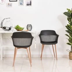 HOMCOM Lot De 2 Chaises De Salle à Manger, Chaise De Cuisine, Design élégant Moderne, Pieds Antidérapants Métal, Dossier Large Accoudoirs Ergonomiques, Grand Confort, 58 X 53 X 81,5 Cm, Noir - Noir -banc et tabouret Soldes Boutique 25007246 4