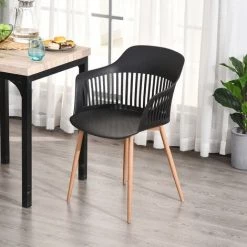 HOMCOM Lot De 2 Chaises De Salle à Manger, Chaise De Cuisine, Design élégant Moderne, Pieds Antidérapants Métal, Dossier Large Accoudoirs Ergonomiques, Grand Confort, 58 X 53 X 81,5 Cm, Noir - Noir -banc et tabouret Soldes Boutique 25007246 5