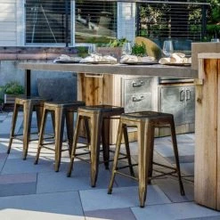 DazHom? Chaise Haute Empilable 4 Pi��ces 61 * 40 * 40cm Peinture Couleur Rouille Mate -banc et tabouret Soldes Boutique 25038502 2