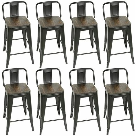 OOBEST 8PCS Tabouret Industriel En Acier Bois Avec Dossier Métallique Bar Cuisine 3 OOBEST 8PCS Tabouret Industriel En Acier Bois Avec Dossier Métallique Bar Cuisine
