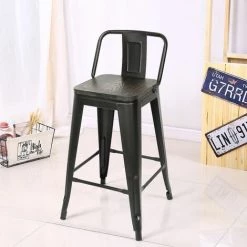 OOBEST 8PCS Tabouret Industriel En Acier Bois Avec Dossier Métallique Bar Cuisine 10 OOBEST 8PCS Tabouret Industriel En Acier Bois Avec Dossier Métallique Bar Cuisine -banc et tabouret Soldes Boutique 25141038 4