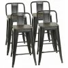 JEOBEST Lot De 4 Tabouret Tolix Avec Petit Dossier Pauchard Style - Rétro-noir-66.5*40*40cm - Rétro-noir