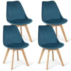 IDMARKET Lot De 4 Chaises SARA En Velours Bleu Canard - Bleu -banc et tabouret Soldes Boutique 25359505 2