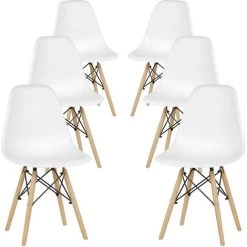 BATHRINS®lot De 6 Chaise De Scandinave,chaise De Salle à Manger,chaise De Salon,avec Pieds En Bois De Fil De Fer,59 *47*52cm,blanc