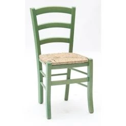 FASHION COMMERCE Lot De 2 Chaises En Bois Vert En Paille