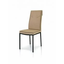 FASHION COMMERCE Lot De 2 Chaises Taupe En Simili Cuir Avec Structure En Métal Laqué Noir - Marrone