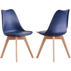 PN HOME Lot De 4 Chaises Scandinaves Bleu Nuit Lorenzo - Assise Rembourrée - Salle à Manger, Cuisine, Chambre