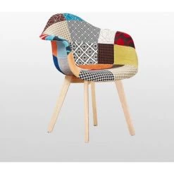 PN HOME Chaise En Tissu Patchwork - Design Scandinave - Accoudoirs - Salle à Manger, Salon, Bureau - Style Rétro - Noir & Blanc