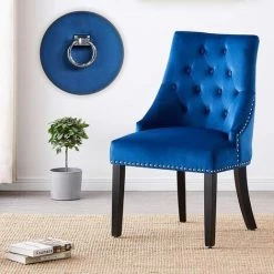 LIFE INTERIORS WINDSOR- Chaise Capitonnée En Velours Bleu - Style Classique & Design - Pieds En Bois - Salle à Manger, Salon Ou Coiffeuse 7 LIFE INTERIORS WINDSOR- Chaise Capitonnée En Velours Bleu - Style Classique & Design - Pieds En Bois - Salle à Manger, Salon Ou Coiffeuse -banc et tabouret Soldes Boutique 25872849 3