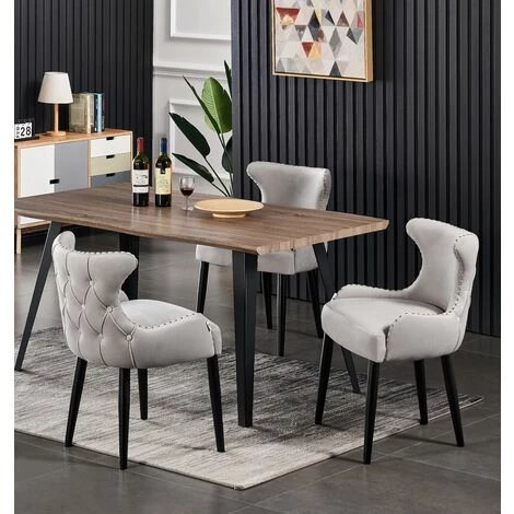 LIFE INTERIORS OXFORD - Lot De 4 Chaises Capitonnées En Velours Gris - Style Contemporain - Pieds En Bois - Salle à Manger, Cuisine Ou Coiffeuse - Gris 3 LIFE INTERIORS OXFORD - Lot De 4 Chaises Capitonnées En Velours Gris - Style Contemporain - Pieds En Bois - Salle à Manger, Cuisine Ou Coiffeuse - Gris