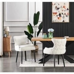 LIFE INTERIORS OXFORD - Lot De 2 Chaises Capitonnées En Velours Beige - Style Contemporain - Pieds En Bois - Salle à Manger, Cuisine Ou Coiffeuse - Beige