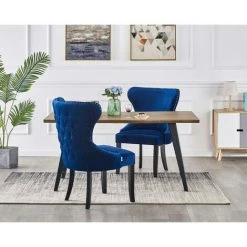 PN HOME MAYFAIR - Lot De 2 Chaises Capitonnées En Velours Bleu - Style Contemporain - Pieds En Bois - Salle à Manger, Cuisine Ou Coiffeuse - Bleu -banc et tabouret Soldes Boutique 25873512 3