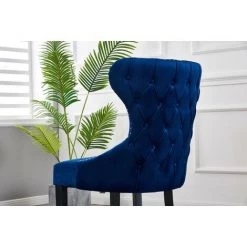 PN HOME MAYFAIR - Lot De 2 Chaises Capitonnées En Velours Bleu - Style Contemporain - Pieds En Bois - Salle à Manger, Cuisine Ou Coiffeuse - Bleu -banc et tabouret Soldes Boutique 25873512 4