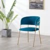 LIFE INTERIORS ATARAH - Chaise En Velours Bleu - Structure Dorée - Style Moderne - Avec Accoudoirs - Salle à Manger, Cuisine Ou Salon - Bleu -banc et tabouret Soldes Boutique 25873651 1
