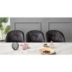 LIFE INTERIORS EVA - Lot De 4 Fauteuils Chaises De Salle à Manger - Finition Tissu Velours Noir - Pieds Noirs Et Dorés - Style Scandinave - Noir -banc et tabouret Soldes Boutique 25873871 3