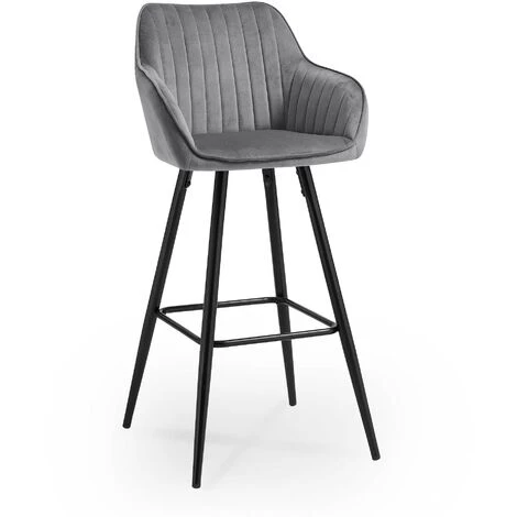 DECO IN PARIS Lot De 2 Tabourets De Bar En Tissu Velours Gris ALESSA - Gris 5 DECO IN PARIS Lot De 2 Tabourets De Bar En Tissu Velours Gris ALESSA - Gris – Image 3