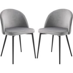 HOMCOM Chaises De Visiteur Design Scandinave - Lot De 2 Chaises - Pieds Effilés Métal Noir - Assise Dossier Ergonomique Velours Gris - Gris