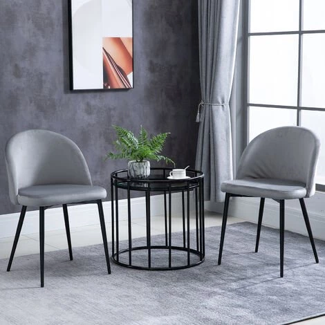 HOMCOM Chaises De Visiteur Design Scandinave - Lot De 2 Chaises - Pieds Effilés Métal Noir - Assise Dossier Ergonomique Velours Gris - Gris 4 HOMCOM Chaises De Visiteur Design Scandinave - Lot De 2 Chaises - Pieds Effilés Métal Noir - Assise Dossier Ergonomique Velours Gris - Gris – Image 2