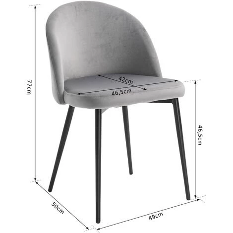 HOMCOM Chaises De Visiteur Design Scandinave - Lot De 2 Chaises - Pieds Effilés Métal Noir - Assise Dossier Ergonomique Velours Gris - Gris 5 HOMCOM Chaises De Visiteur Design Scandinave - Lot De 2 Chaises - Pieds Effilés Métal Noir - Assise Dossier Ergonomique Velours Gris - Gris – Image 3