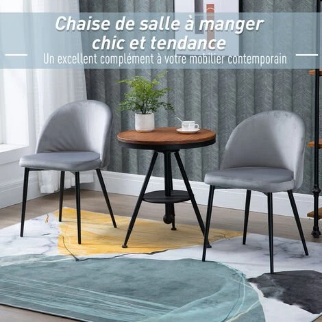 HOMCOM Chaises De Visiteur Design Scandinave - Lot De 2 Chaises - Pieds Effilés Métal Noir - Assise Dossier Ergonomique Velours Gris - Gris 6 HOMCOM Chaises De Visiteur Design Scandinave - Lot De 2 Chaises - Pieds Effilés Métal Noir - Assise Dossier Ergonomique Velours Gris - Gris – Image 4