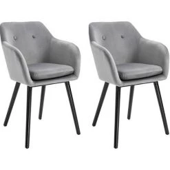 HOMCOM Chaises De Visiteur Design Scandinave - Lot De 2 Chaises - Pieds Effilés Bois Noir - Assise Dossier Accoudoirs Ergonomiques Velours Gris