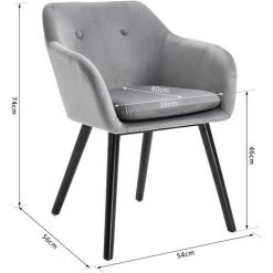 HOMCOM Chaises De Visiteur Design Scandinave - Lot De 2 Chaises - Pieds Effilés Bois Noir - Assise Dossier Accoudoirs Ergonomiques Velours Gris -banc et tabouret Soldes Boutique 26114439 3