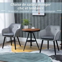 HOMCOM Chaises De Visiteur Design Scandinave - Lot De 2 Chaises - Pieds Effilés Bois Noir - Assise Dossier Accoudoirs Ergonomiques Velours Gris -banc et tabouret Soldes Boutique 26114439 4
