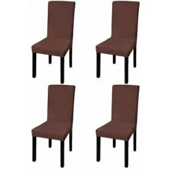TRUE DEAL Housse De Chaise Droite Extensible 4 Pcs Marron