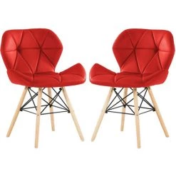 PN HOME CECILIA - Lot De 2 Chaises Style Scandinave En Simili Cuir Rouge - Pieds En Bois & Métal - Design & Moderne - Hauteur 70cm - Salle à Manger, Cuisine Ou Coiffeuse - Rouge