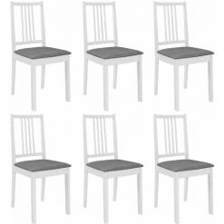 TRUE DEAL 6 Pcs Chaises à Dîner Avec Coussins Blanc Bois Solide