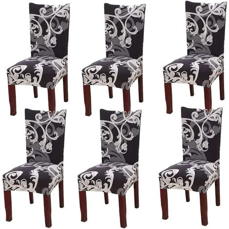 LITZEE Ensemble De 6 Housses De Chaise Extensibles Universelles Pour Chaise Salle à Manger Roi Européen 3 LITZEE Ensemble De 6 Housses De Chaise Extensibles Universelles Pour Chaise Salle à Manger Roi Européen