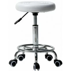 TALKEACH Tabouret Rond Avec Tabouret De Bar Rotatif Lines - Blanc - Blanc