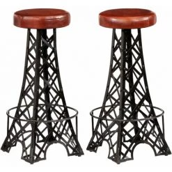 TRUE DEAL Tabourets De Bar 2 Pcs Cuir Véritable