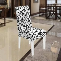 BARES 4 X Housse De Chaise Universelle Housses De Chaise De Salle à Manger Extensible Et Lavables Avec Bande élastique (Noir + Blanc) -banc et tabouret Soldes Boutique 27114775 3