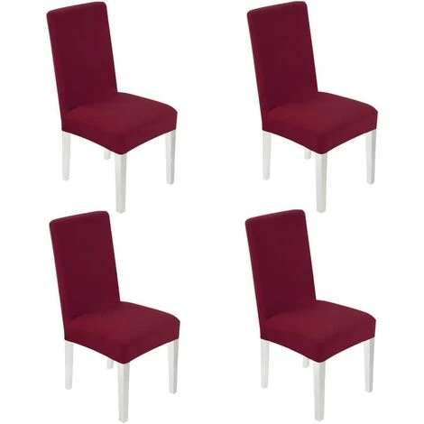 BARES 4 X Housse De Chaise Universelle Housses De Chaise De Salle à Manger Extensible Et Lavables Avec Bande élastique (Vin Rouge) 3 BARES 4 X Housse De Chaise Universelle Housses De Chaise De Salle à Manger Extensible Et Lavables Avec Bande élastique (Vin Rouge)