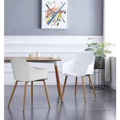 LIFE INTERIORS EDEN Lot De 2 Chaises Design Scandinave Blanches - Accoudoirs - Salle à Manger, Cuisine, Salon, Chambre - Blanc