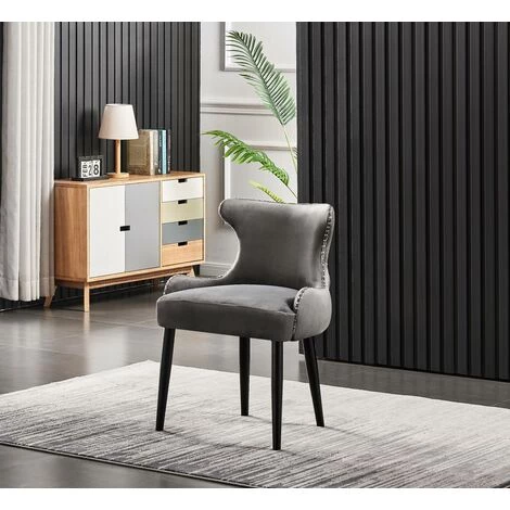 LIFE INTERIORS OXFORD - Chaise Capitonnée Velours Gris Foncé - Style Contemporain - Pieds En Bois - Salle à Manger, Cuisine Ou Coiffeuse - Gris Foncé 3 LIFE INTERIORS OXFORD - Chaise Capitonnée Velours Gris Foncé - Style Contemporain - Pieds En Bois - Salle à Manger, Cuisine Ou Coiffeuse - Gris Foncé