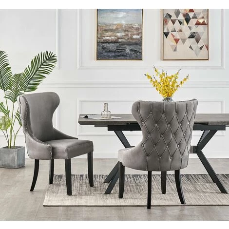 LIFE INTERIORS MAYFAIR - Lot De 6 Chaises Capitonnées En Velours Gris Foncé - Style Contemporain - Pieds En Bois - Salle à Manger, Cuisine Ou Coiffeuse - Gris Foncé 5 LIFE INTERIORS MAYFAIR - Lot De 6 Chaises Capitonnées En Velours Gris Foncé - Style Contemporain - Pieds En Bois - Salle à Manger, Cuisine Ou Coiffeuse - Gris Foncé – Image 3