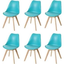 6x Chaise De Salle à Manger HHG-919, Cuisine, Design Rétro ~ Turquoise/turquoise, Similicuir, Pieds Clairs