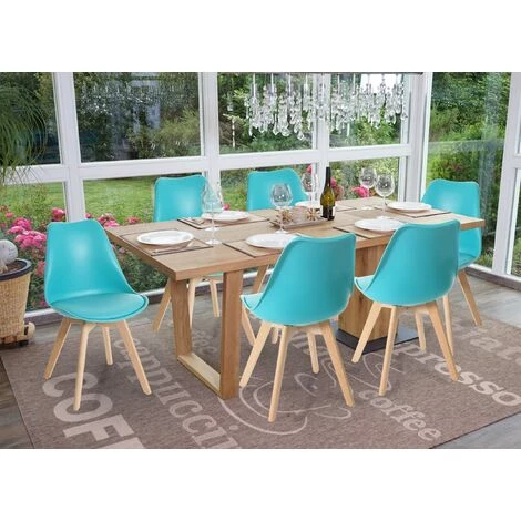 6x Chaise De Salle à Manger HHG-919, Cuisine, Design Rétro ~ Turquoise/turquoise, Similicuir, Pieds Clairs 4 6x Chaise De Salle à Manger HHG-919, Cuisine, Design Rétro ~ Turquoise/turquoise, Similicuir, Pieds Clairs – Image 2