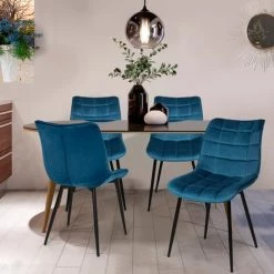 IDMARKET Lot De 4 Chaises MADY En Velours Bleu Pour Salle à Manger - Bleu