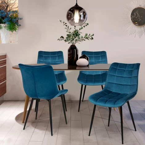 IDMARKET Lot De 4 Chaises MADY En Velours Bleu Pour Salle à Manger - Bleu 3 IDMARKET Lot De 4 Chaises MADY En Velours Bleu Pour Salle à Manger - Bleu