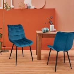 IDMARKET Lot De 4 Chaises MADY En Velours Bleu Pour Salle à Manger - Bleu 9 IDMARKET Lot De 4 Chaises MADY En Velours Bleu Pour Salle à Manger - Bleu -banc et tabouret Soldes Boutique 27156840 3