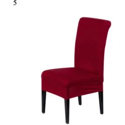 HAPPYSHOPPING Housse De Chaise De Salle A Manger A Dossier Haut Tissu Une Piece Extensible Simple De Couleur Unie, Style 5 Rouge Vin Fonce