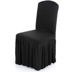 HAPPYSHOPPING Housse De Chaise Elastique Jupe Plissee, Housse De Chaise D'hotel, Housse De Chaise De Mariage, Housse De Chaise De Banquet, Noir - Noir