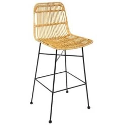 Tabouret Haut Kubu Rotin Métal Atmosphera - Naturel Clair - Naturel Et Noir