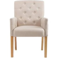 Chaise De Salle à Manger Avec Accoudoirs Tissu Beige VidaXL -banc et tabouret Soldes Boutique 27435856 3