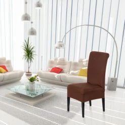 HAPPYSHOPPING Housse De Chaise Extensible De Couleur Unie Simple Style 8 Marron Fonce4 Pieces